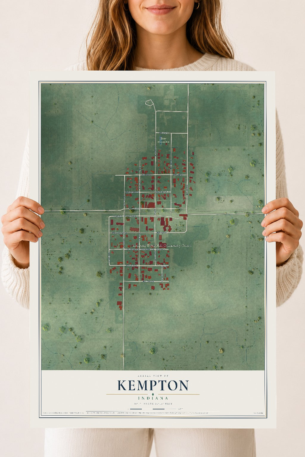 Map of Kempton, Indiana, 18 x 24 inch unframed archival matte print