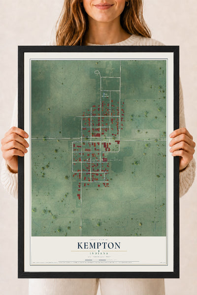 Map of Kempton, Indiana, 18 x 24 inch print in a black wood frame
