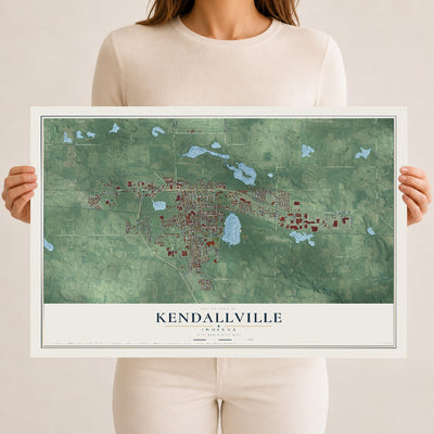 Map of Kendallville, Indiana, 12 x 18 inch unframed archival matte print
