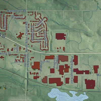 Second close-up of the map of Kendallville, Indiana print showing more streets and buildings