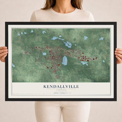 Map of Kendallville, Indiana, 18 x 24 inch print in a black wood frame