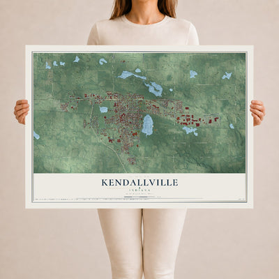 Map of Kendallville, Indiana, 24 x 36 inch unframed archival matte print