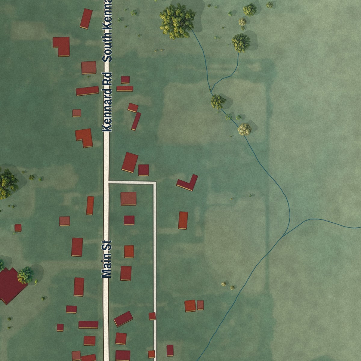 Second close-up of the map of Kennard, Indiana print showing more streets and buildings