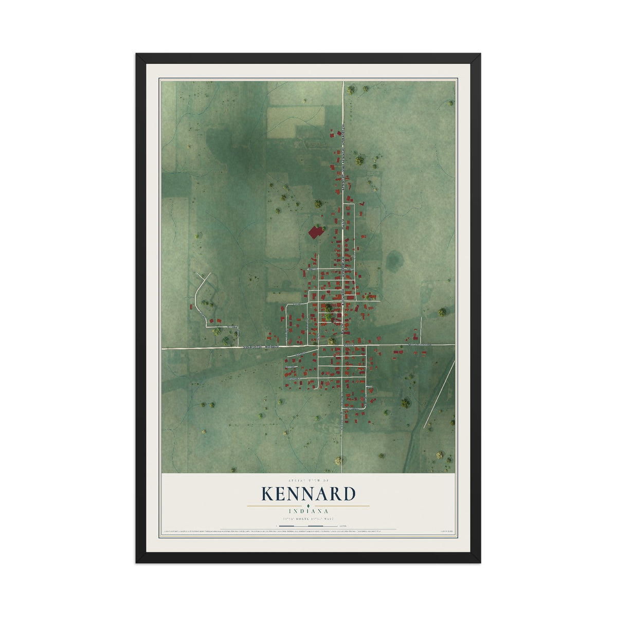 Map of Kennard, Indiana, 12 x 18 inch print in a black wood frame
