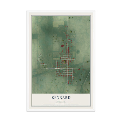 Map of Kennard, Indiana, 12 x 18 inch print in a white wood frame