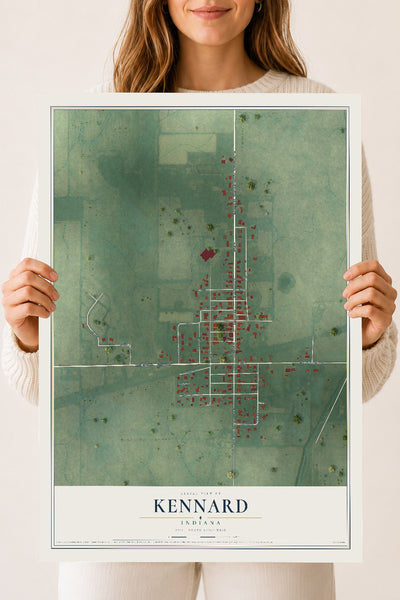 Map of Kennard, Indiana, 18 x 24 inch unframed archival matte print