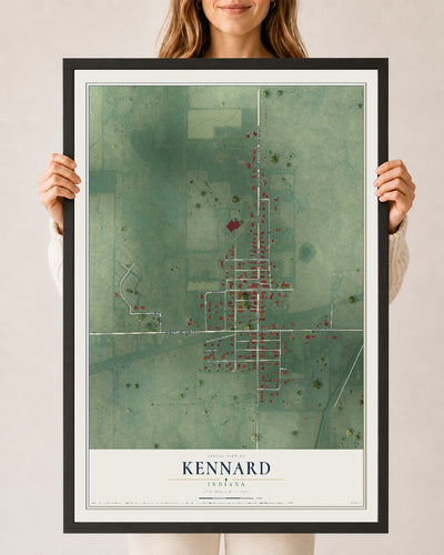 Map of Kennard, Indiana, 24 x 36 inch print in a black wood frame