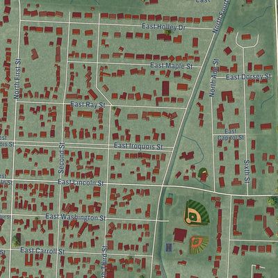 Close-up of the map of Kentland, Indiana print showing street and building detail
