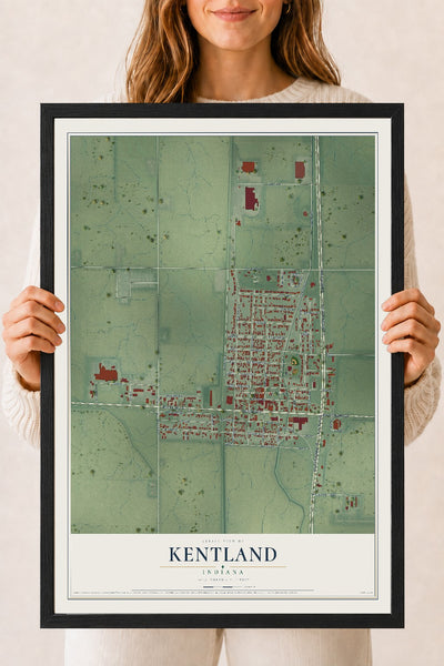 Map of Kentland, Indiana, 18 x 24 inch print in a black wood frame