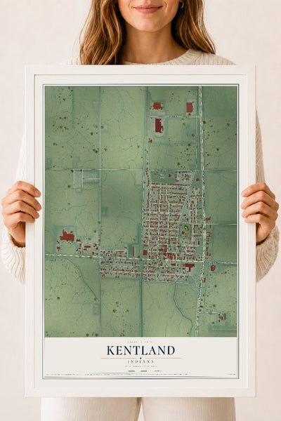 Map of Kentland, Indiana, 18 x 24 inch print in a white wood frame