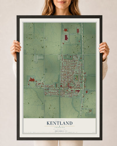 Map of Kentland, Indiana, 24 x 36 inch print in a black wood frame