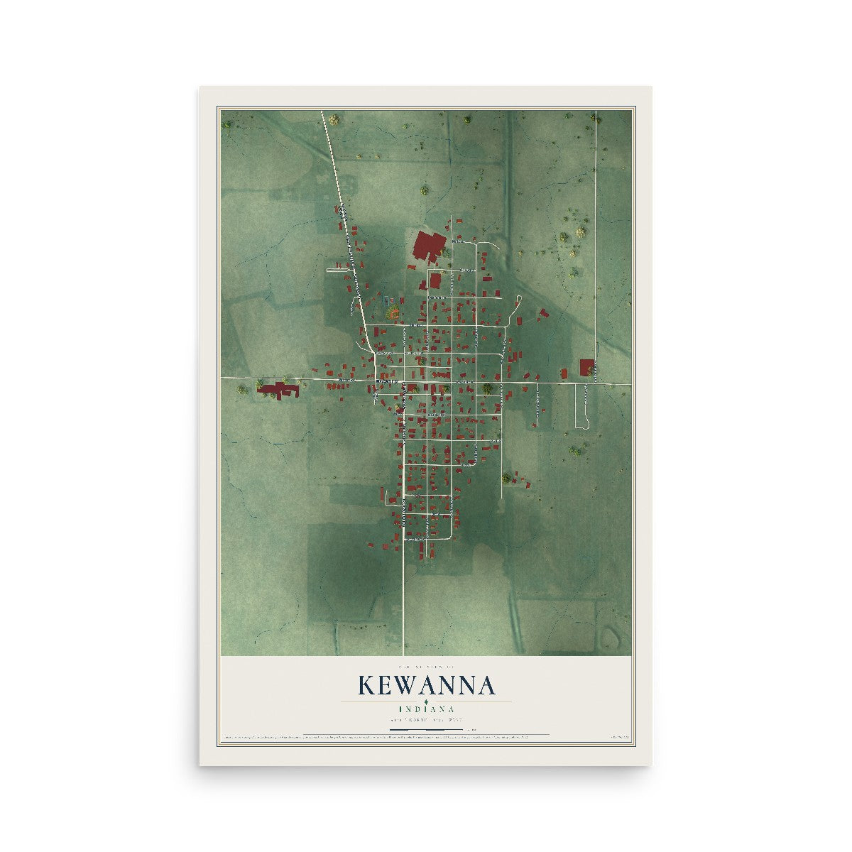 Map of Kewanna, Indiana, 12 x 18 inch unframed archival matte print