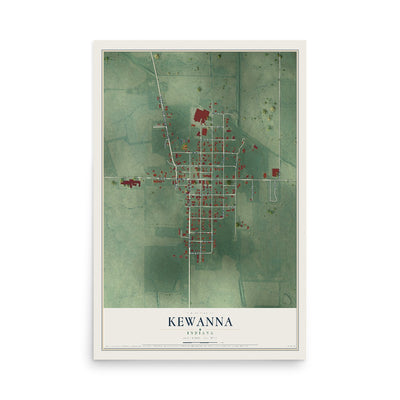 Map of Kewanna, Indiana, 12 x 18 inch unframed archival matte print