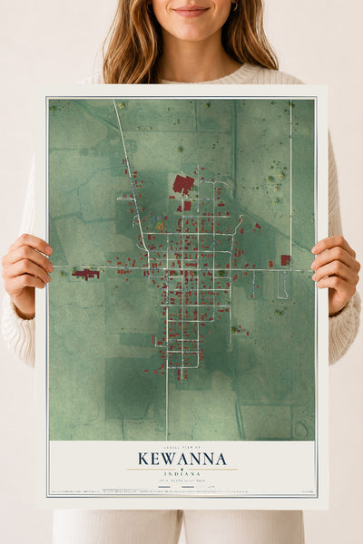 Map of Kewanna, Indiana, 18 x 24 inch unframed archival matte print
