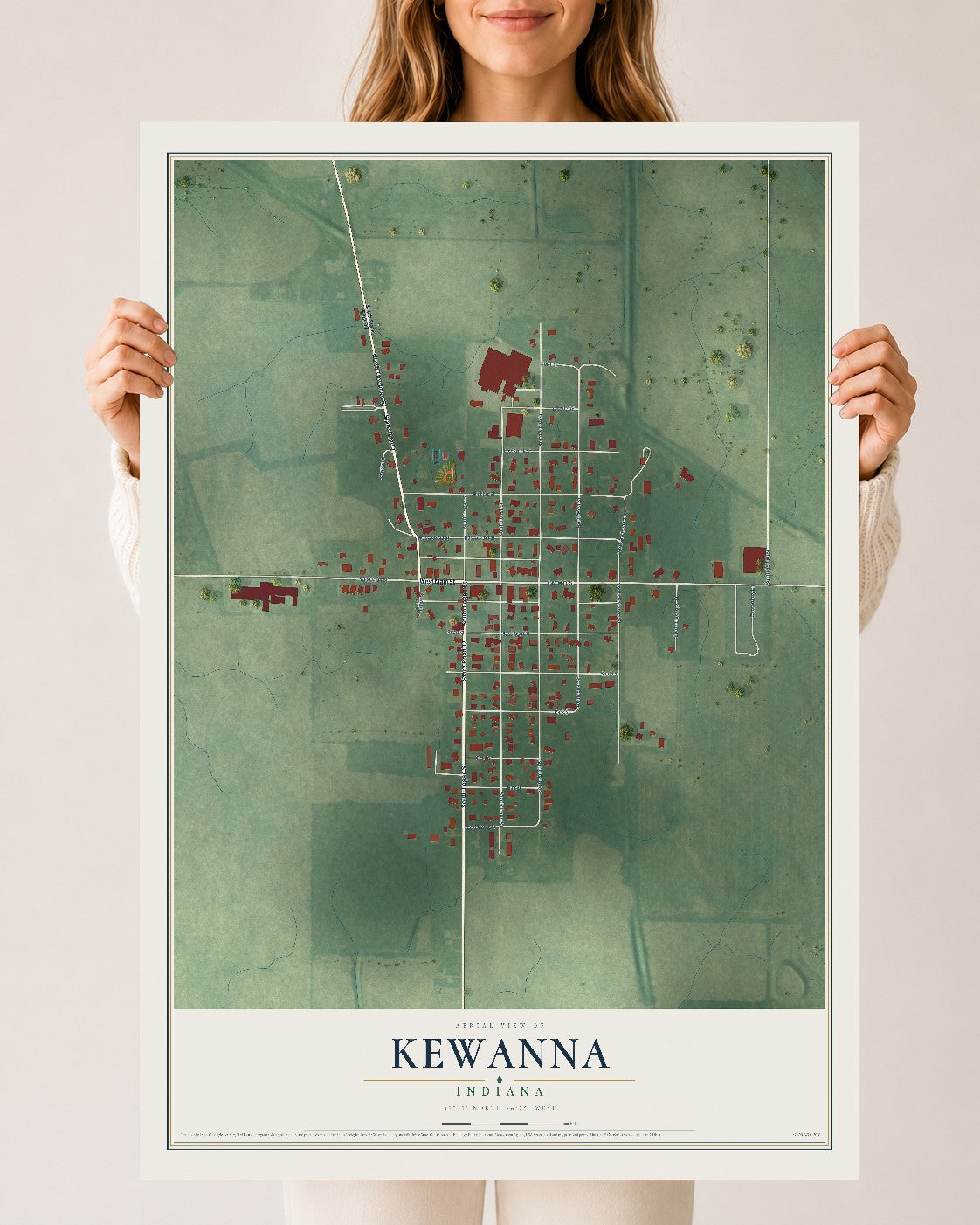 Map of Kewanna, Indiana, 24 x 36 inch unframed archival matte print