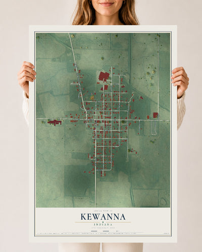 Map of Kewanna, Indiana, 24 x 36 inch unframed archival matte print