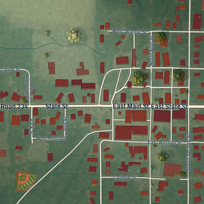 Close-up of the map of Kingman, Indiana print showing street and building detail