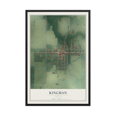 Map of Kingman, Indiana, 12 x 18 inch print in a black wood frame