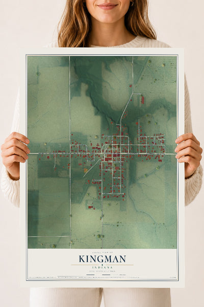 Map of Kingman, Indiana, 18 x 24 inch unframed archival matte print