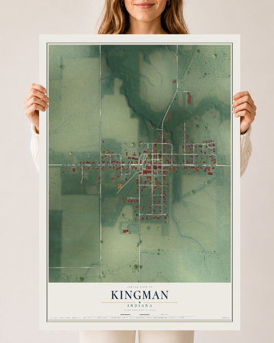 Map of Kingman, Indiana, 24 x 36 inch unframed archival matte print