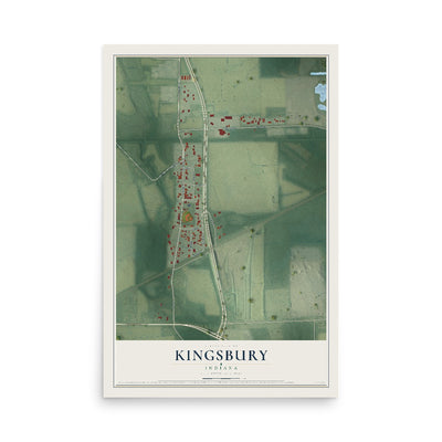Map of Kingsbury, Indiana, 12 x 18 inch unframed archival matte print