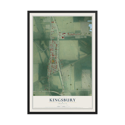 Map of Kingsbury, Indiana, 12 x 18 inch print in a black wood frame