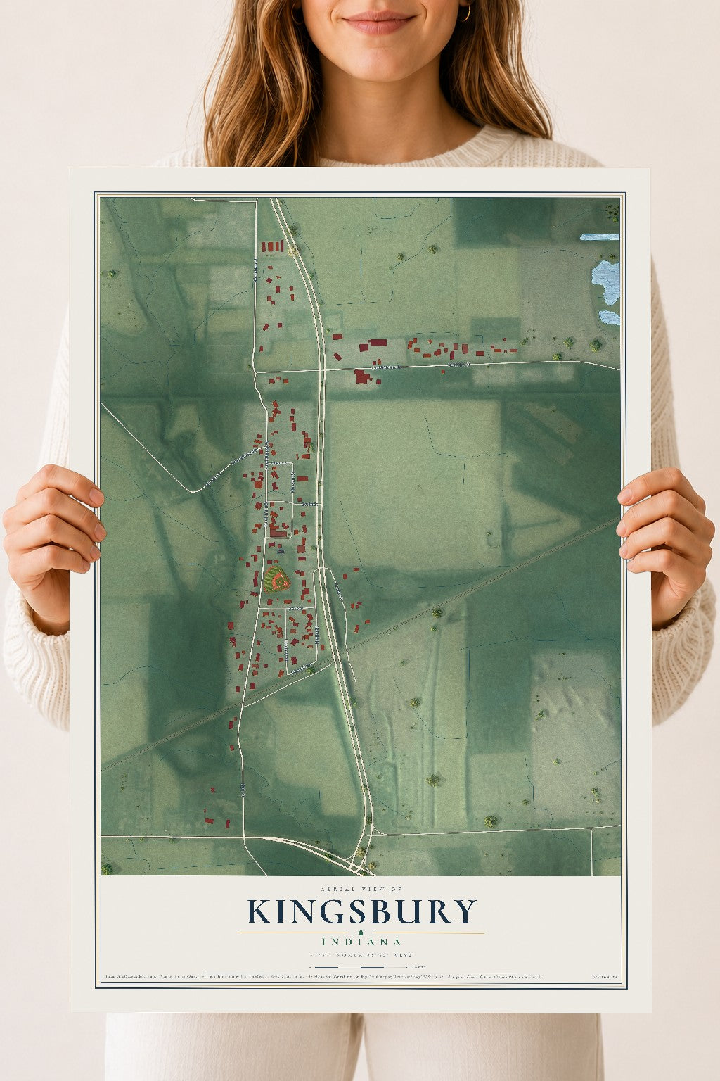 Map of Kingsbury, Indiana, 18 x 24 inch unframed archival matte print
