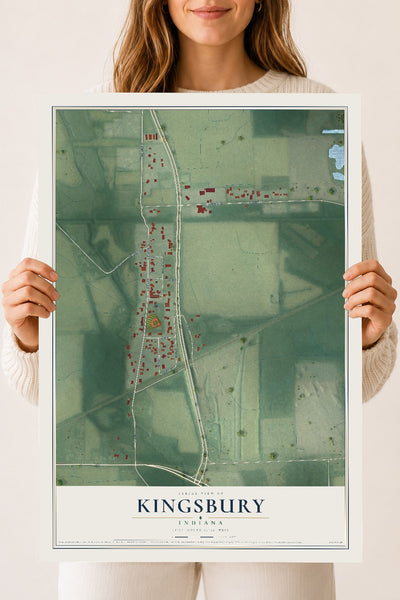 Map of Kingsbury, Indiana, 18 x 24 inch unframed archival matte print
