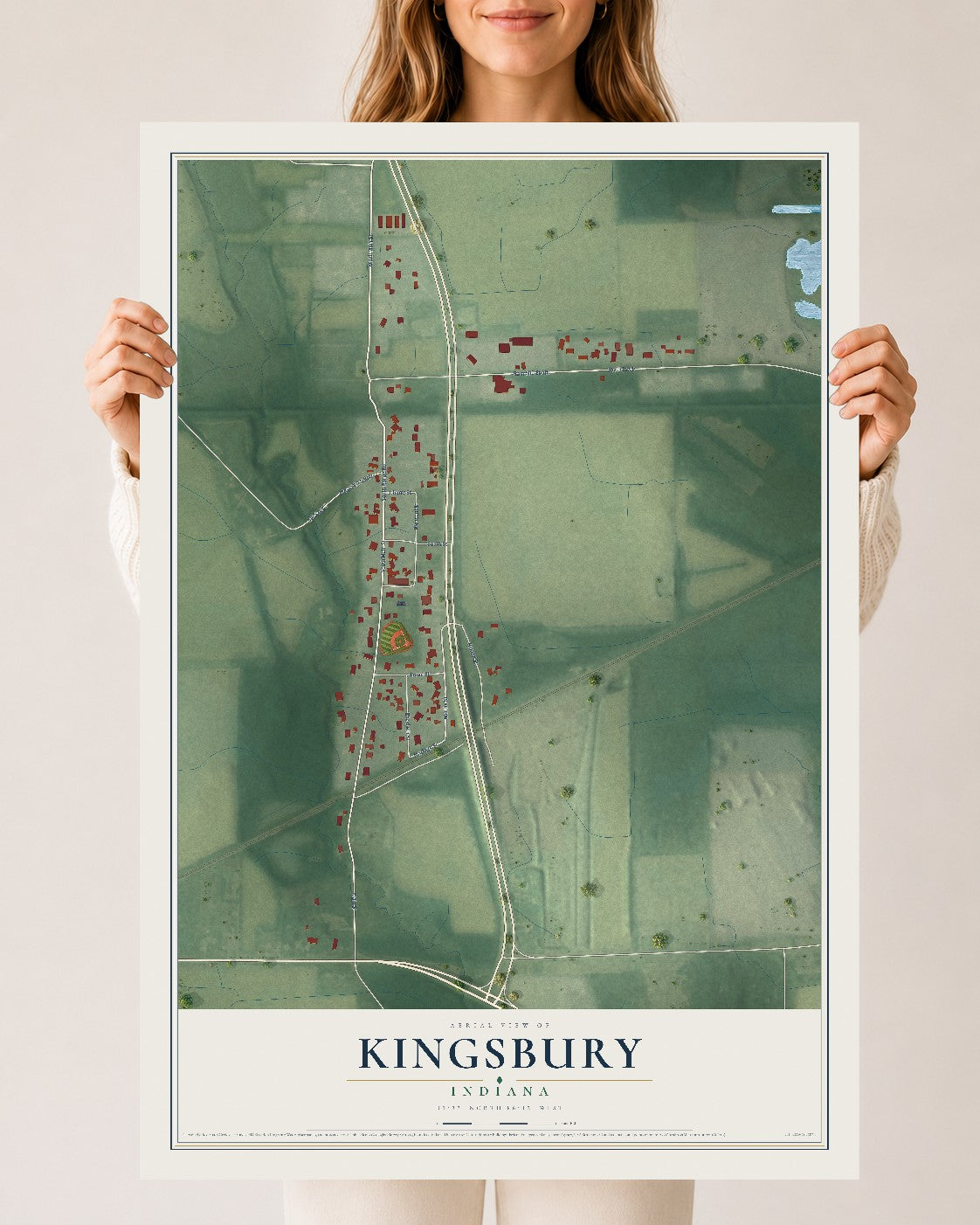 Map of Kingsbury, Indiana, 24 x 36 inch unframed archival matte print