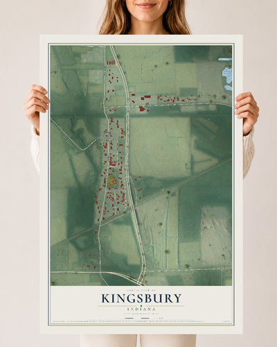 Map of Kingsbury, Indiana, 24 x 36 inch unframed archival matte print