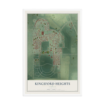 Map of Kingsford Heights, Indiana, 12 x 18 inch print in a white wood frame