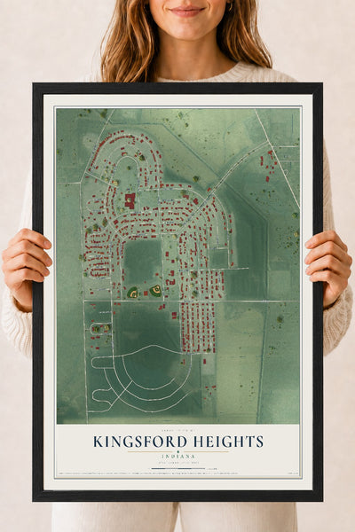Map of Kingsford Heights, Indiana, 18 x 24 inch print in a black wood frame