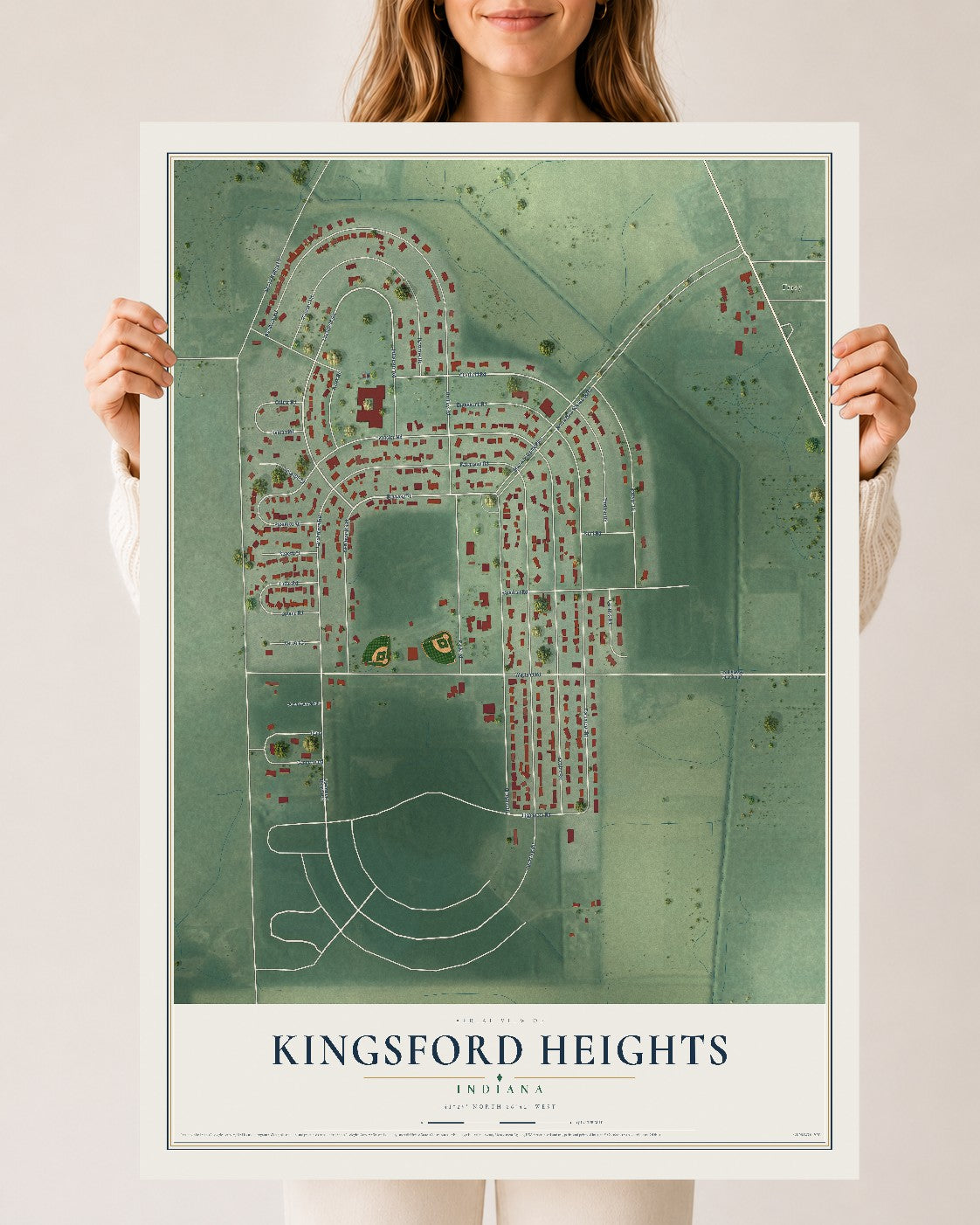 Map of Kingsford Heights, Indiana, 24 x 36 inch unframed archival matte print