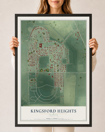 Map of Kingsford Heights, Indiana, 24 x 36 inch print in a black wood frame
