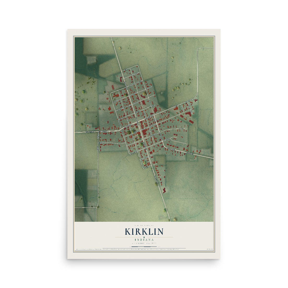 Map of Kirklin, Indiana, 12 x 18 inch unframed archival matte print