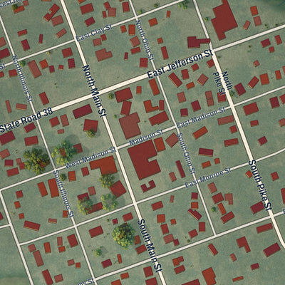 Close-up of the map of Kirklin, Indiana print showing street and building detail
