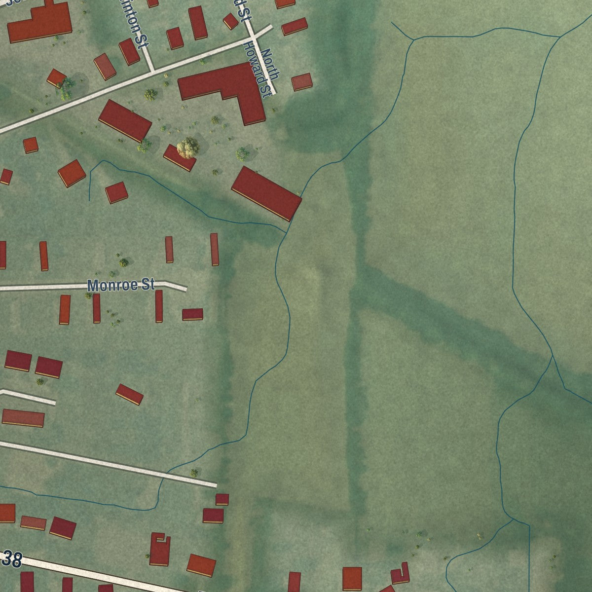 Second close-up of the map of Kirklin, Indiana print showing more streets and buildings