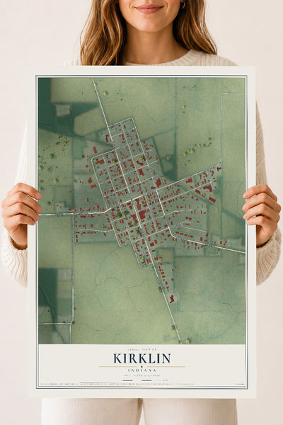 Map of Kirklin, Indiana, 18 x 24 inch unframed archival matte print