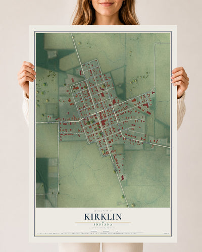 Map of Kirklin, Indiana, 24 x 36 inch unframed archival matte print