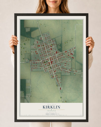 Map of Kirklin, Indiana, 24 x 36 inch print in a black wood frame