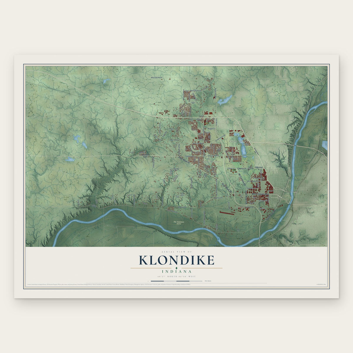 Klondike, Indiana map print, the full design