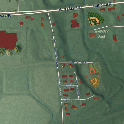 Second close-up of the map of Knightstown, Indiana print showing more streets and buildings