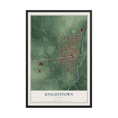 Map of Knightstown, Indiana, 12 x 18 inch print in a black wood frame