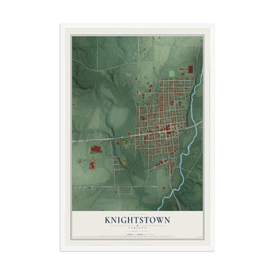 Map of Knightstown, Indiana, 12 x 18 inch print in a white wood frame