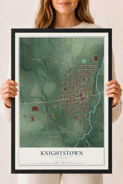 Map of Knightstown, Indiana, 18 x 24 inch print in a black wood frame