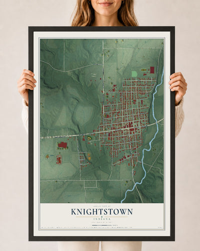 Map of Knightstown, Indiana, 24 x 36 inch print in a black wood frame