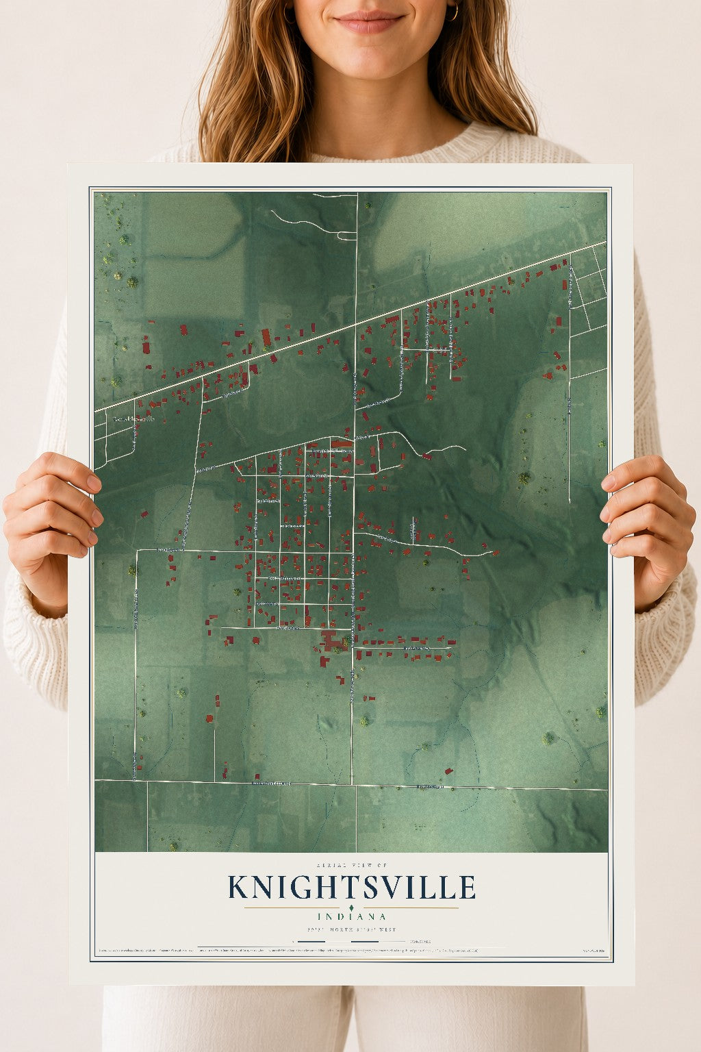 Map of Knightsville, Indiana, 18 x 24 inch unframed archival matte print