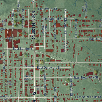 Close-up of the map of Knox, Indiana print showing street and building detail