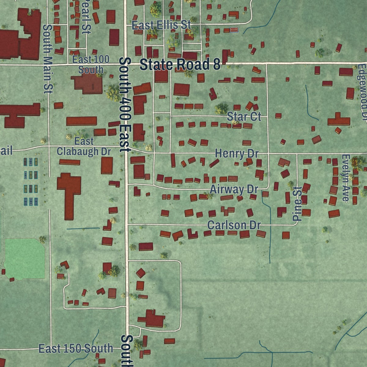 Second close-up of the map of Knox, Indiana print showing more streets and buildings