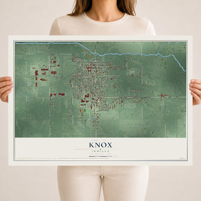 Map of Knox, Indiana, 18 x 24 inch unframed archival matte print